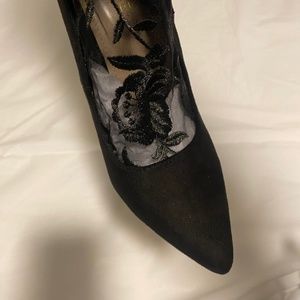 Black lace high heel boots